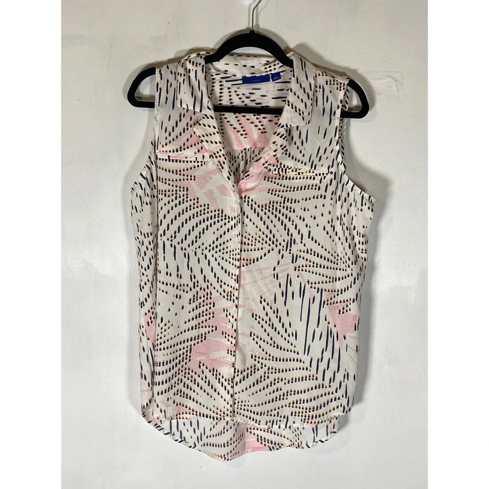 APT. 9 Large Abstract Geometric Dot Dash Sleeveless Hi Low Button Blouse